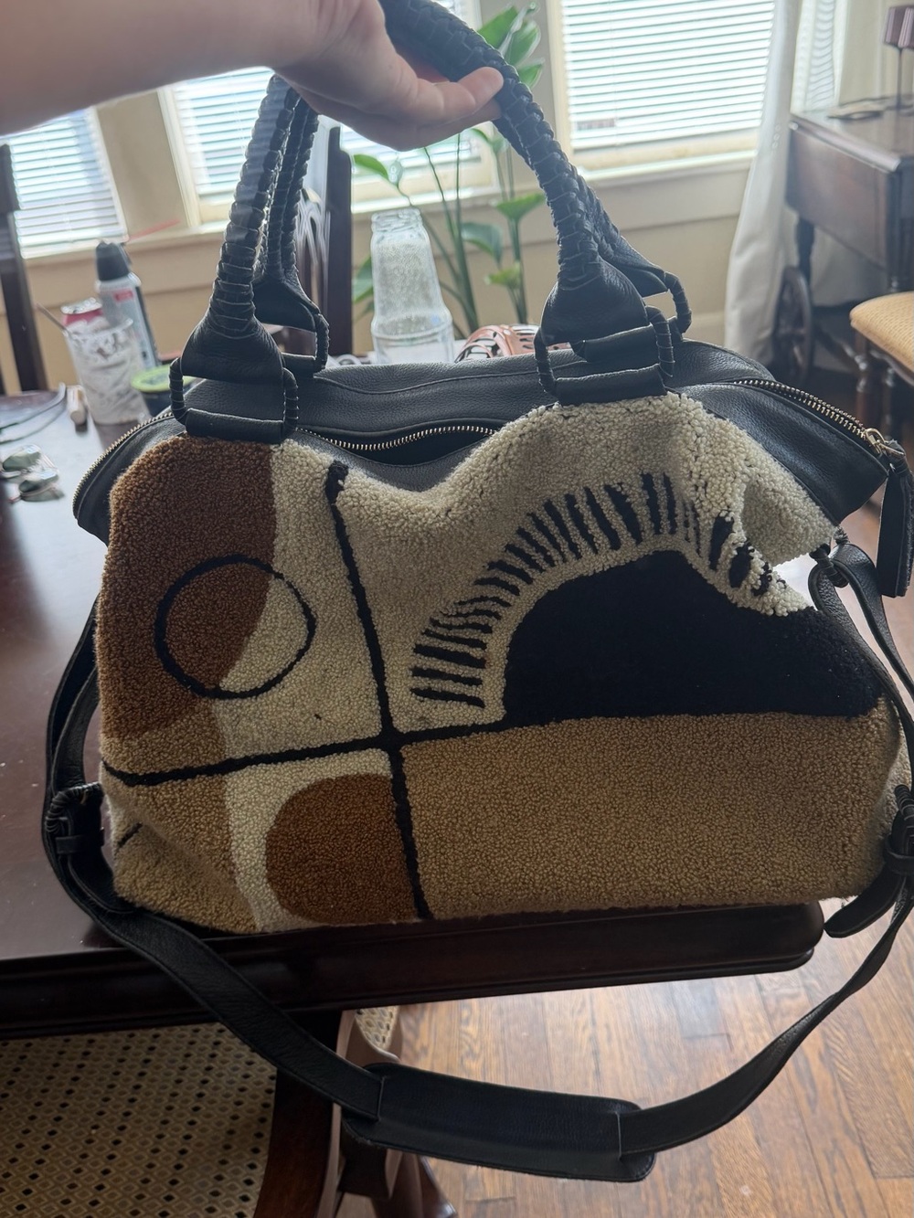 Cleobella Black, Cream and Brown Textured Tote